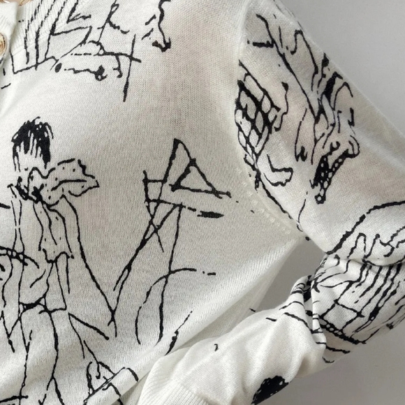 Graffiti Digital Jacquard Fine Imitation Fashion Wool Knitted Cardigan - Picture 3 of 5
